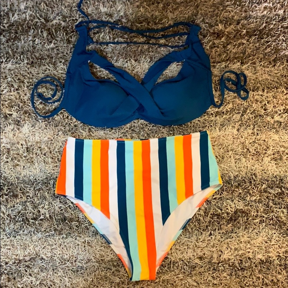 High waisted stripe bikini